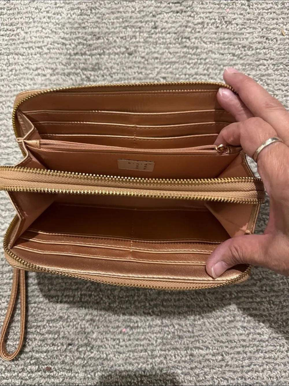 a new day Metallic Rose Gold Zip-Around Wristlet Wallet with Detachable Strap